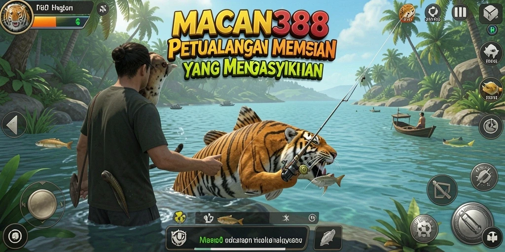 Tampilan gameplay seru dalam MACAN388 saat memancing ikan besar.