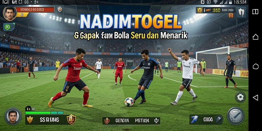 Screenshot dari gameplay NADIMTOGEL menampilkan aksi spektakuler di lapangan sepak bola.