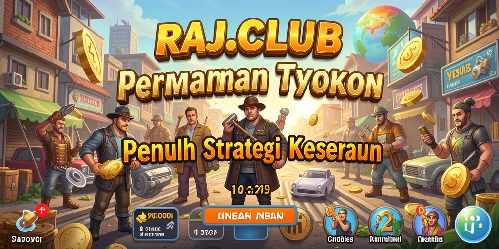 Screenshot utama RAJACLUB menampilkan gameplay manajemen bisnis yang mendebarkan.