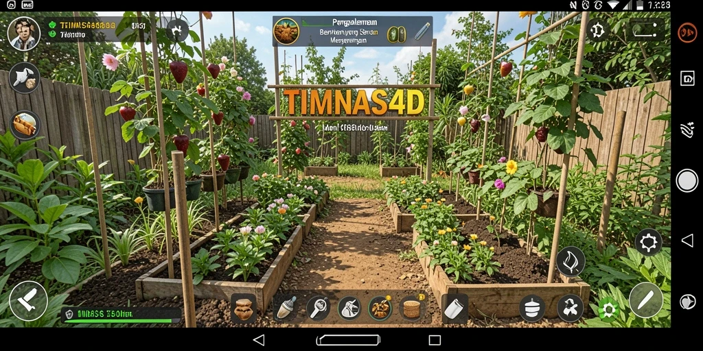 Screenshot utama TIMNAS4D menampilkan suasana gameplay berkebun yang cerah dan vibrant.