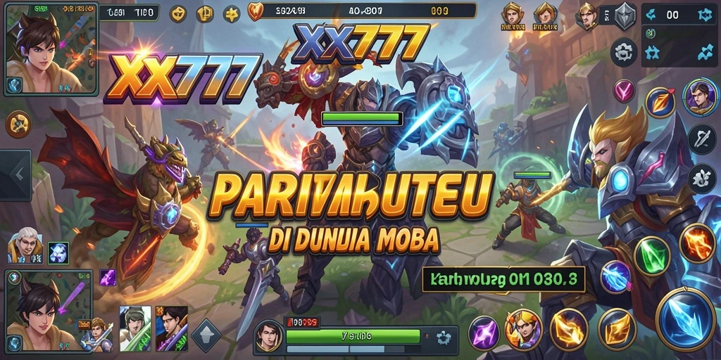 Tangkapan layar utama XXX777 menampilkan aksi intens di arena MOBA.